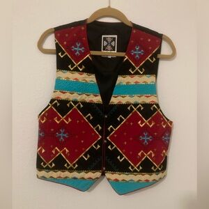 Hairston Roberson Ropa Western Vest Sz M Colorful Geometric Embroidered Vest